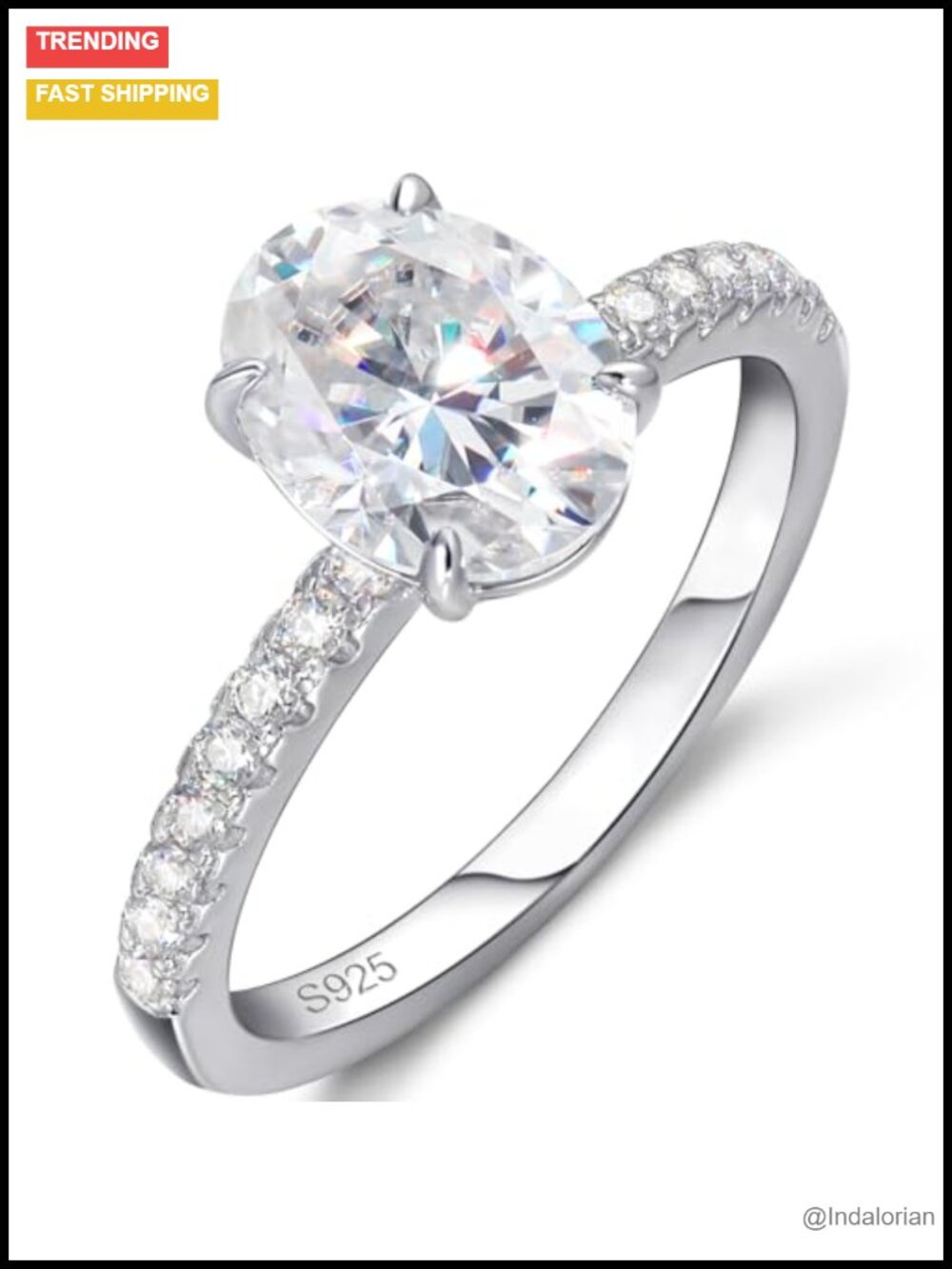Oval Moissanite Engagement Ring 18K Gold Plated 925 Sterling Silver Promise Ring
